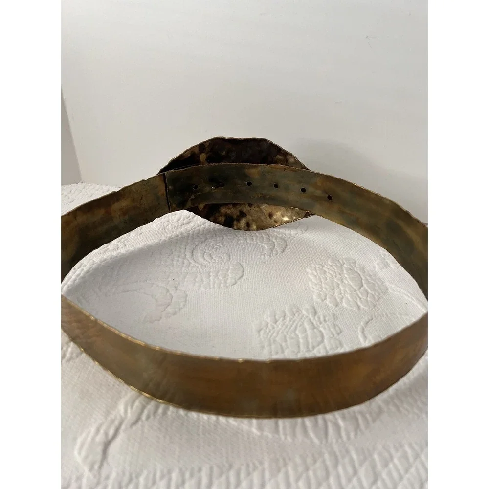 Vintage 80's Chunky Hammered Metal Waist Belt Leaf Buckle Size M 32